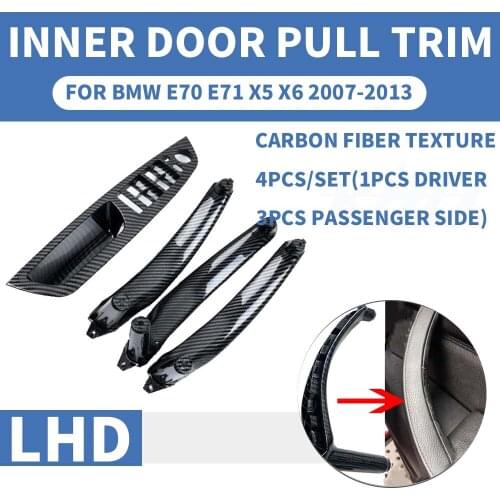 4PCS/set LHD Carbon Fiber Texture Car Front / Rear Left Right Inner Interior Door Pull Handle Trim Cover For BMW E70 E71 X5 X6