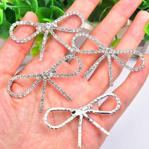 2 pcs Cute Crystal Bow-knot Brooch Bridal Rhinestone Knot Applique Pin for Shoes DIY Garment Accessories