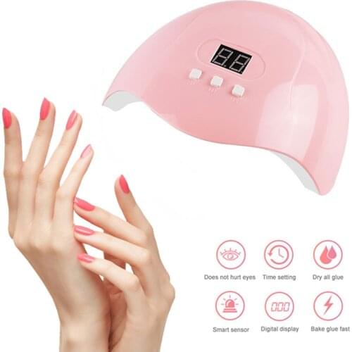 54w Led Pink Nail Dryer Lamp Uv 18 Lamps For Curing Uv Gel Nail Polish Usb Smart Timing With Lcd Digital Display Nail Art Tools