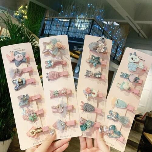 6 pcs/set Children Girls Lovely Star Animal Princess Hair Clips Hair Accessories Cute Kids Lace Flower Barrette Hairpins