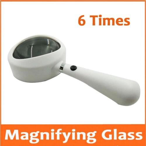 6X White Pocket Gift LED Children Toys Educational Magnifier 6.5 Times Magnifying Glass Handheld Reading Loupe with 2pcs Lamps