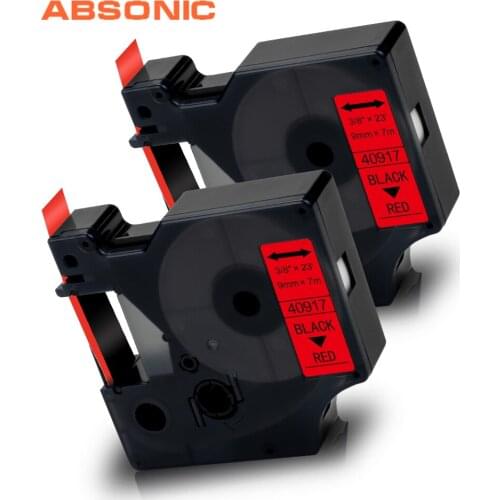 Absonic 2PK 9mm 40917 for Dymo D1 Labeling Tape Black on Red Printer Ribbon for Manager 160 210D 280 360D 420P Label Maker 9mm