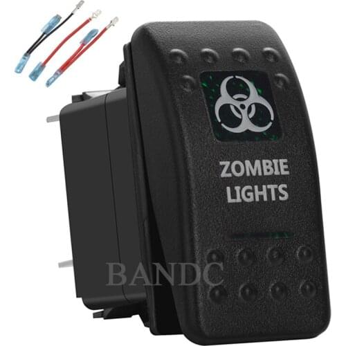 Car Boat Marine ZOMBIE LIGHTS Rocker Switch On-Off SPST Dual Green Led Lights，10A 20A，Jumper Wires Set
