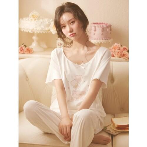 Free Shipping 2021 New Womens Long Pants Pajamas Lace White Sleepwear Cotton Nightgown Sweet China Style Nightshirt