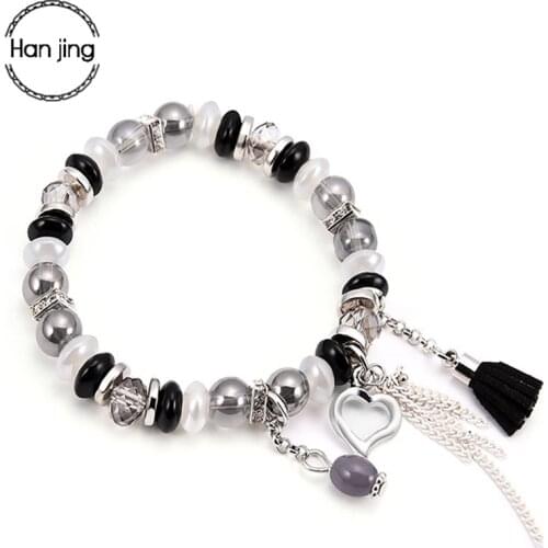 Han Jing Bohemian Bracelets For Women Fashion Charm Tassel Silver Color Love Heart Bracelets Jewelry Party Gifts Pulsera Femme