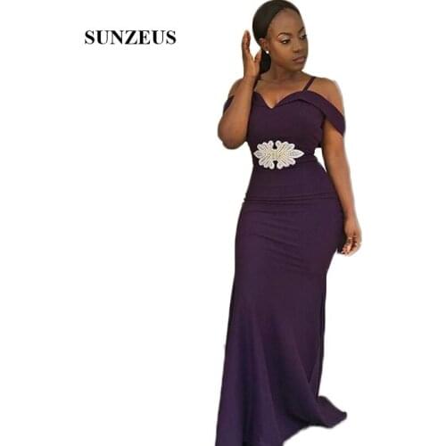 Purple African Bridesmaid Dresses Long Sweetheart Spaghetti Straps Wedding Guest Dresses Beaded Sheath Prom Dresses SBD134