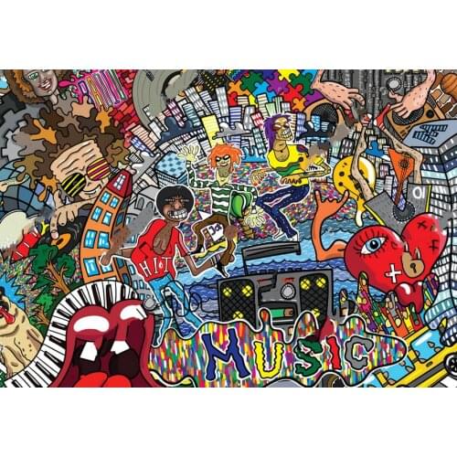 Hip hop Music collage brick wall graffiti backdrop polyester or Vinyl cloth High quality Computer print party background