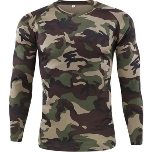 New Long Sleeve T shirts Men Outdoor Tactical Military Camouflage T-shirt Quick Dry Camo Tshirt Hunting Hiking Camping Tee Shirt