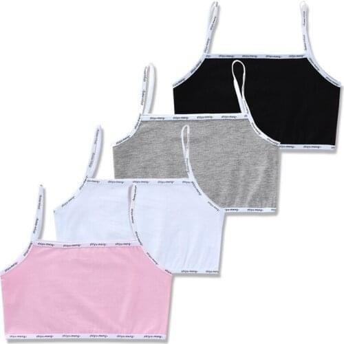 4 Pcs/Lot Young Girls Cotton Puberty Cotton Training Bras Sport Kids Students Tops Tanks Girls Underwear Bras for 8-18 Years Old