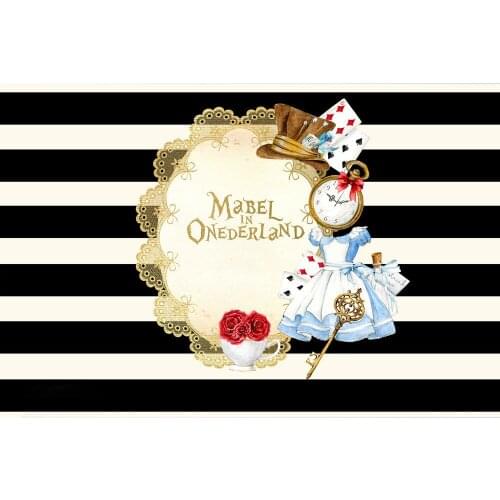 Custom Alice Wonderland Black And White Striped Clock photography backgrounds High quality Computer print party backdrops