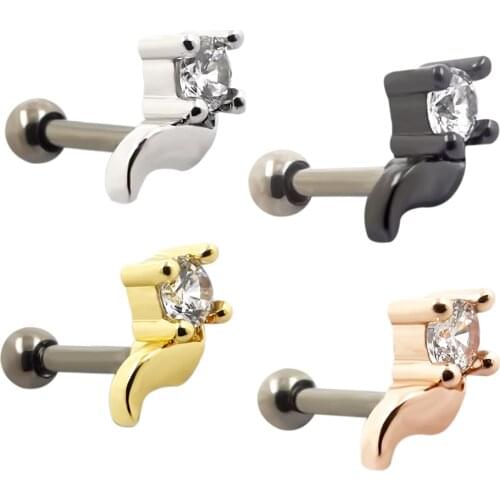 JHJT 1/4PCS Trendy Cartilage Earring G23 Titanium Zircon Stud Earrings Cute Tragus Ear Stud Piercing Body Jewelry 16G