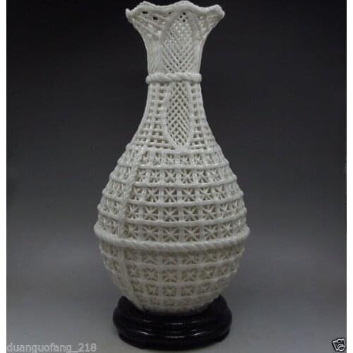 Chinese Decoration Handwork Carved openwork Dehua White Porcelain Vase & Base
