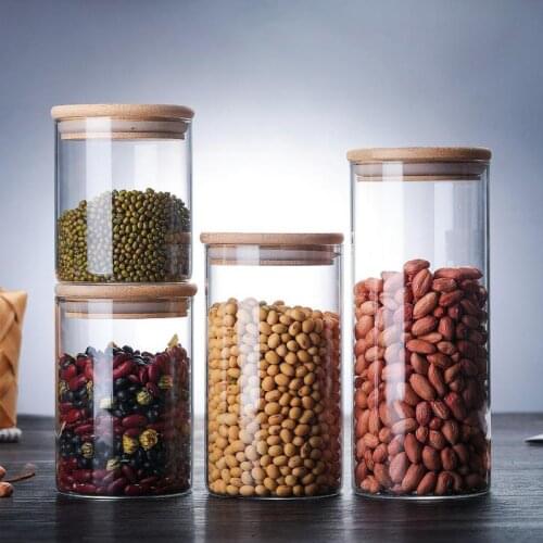 Kitchen Storage Tank Food Container Bambo Covered High Borosilicate Food Sealed Glass Tank Kitchen Miscellaneous Grain Organizer