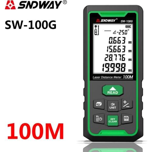 SNDWAY Laser 100m Distance Meter Green Digital Rangefinder 70m 50m Range Finder Tape Measure Electronic Level Ruler Sensor Tool