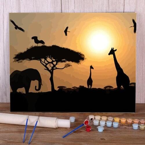 Landscape Elephant Animal Paint By Numbers Complete Kit Acrylic Paints 50*70 Painting On Canvas Decoration For Handiwork