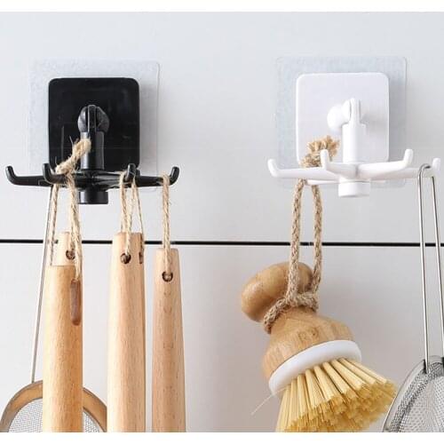 Wall Door Ties Hooks Adhesive 6-Claw Hanger Wall Dish Drying Rack Cupboard 360° Degrees storage Cabinet Holder Bathroom Kitchen
