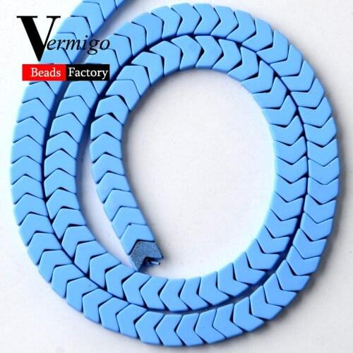 Natural Stone Light Blue Nanotech Rubber Arrow Shape Hematite Beads For Jewelry Making 6*3mm Spacer Beads Diy Bracelet Necklace
