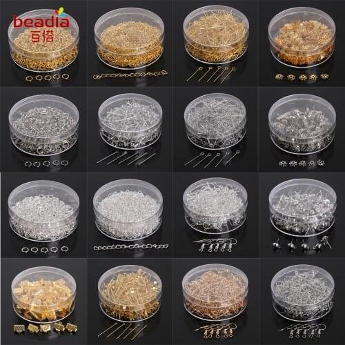New Box Jewelry Findings Jump Ring/Beads Caps/Extended Chains/Pins/Claps/Earring Hooks Mix Types metal Color for Fashion Jewelry
