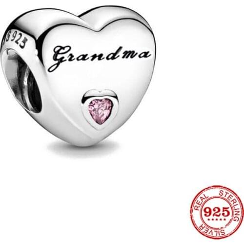 New Original Silver Color Heart Grandma Bead Fit European Pandora Charms Bracelet Bangles Diy Jewelry P413