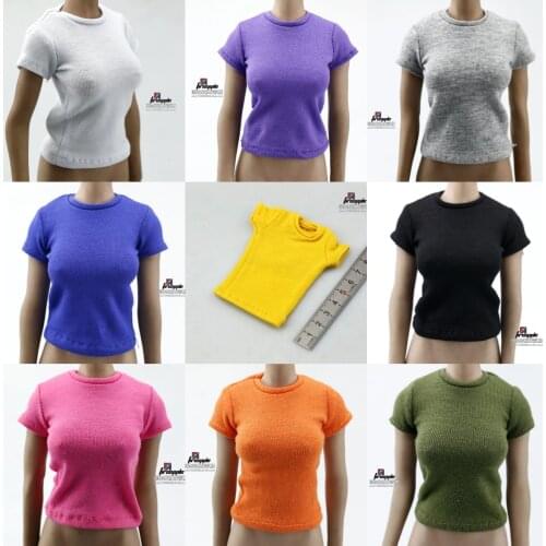 1/6 Solid Color Short-sleeved Round Neck Bottoming Shirt Doll Clothing Accessories for 12 Inch Female Action Body