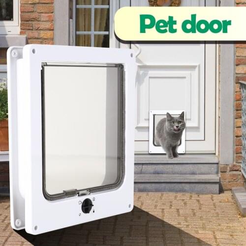 Cat Flap Door with 4 Way Security Lock Dog Cat Flap Door for Dog Cats Kitten ABS Plastic Small Pet Gate Door Kit Cat Dogs Door