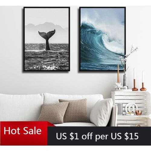 Black White Photography Poster Sea Wave Canvas Painting Whale Wall Art Print Modern Picture For Living Room Decor Wall Decor