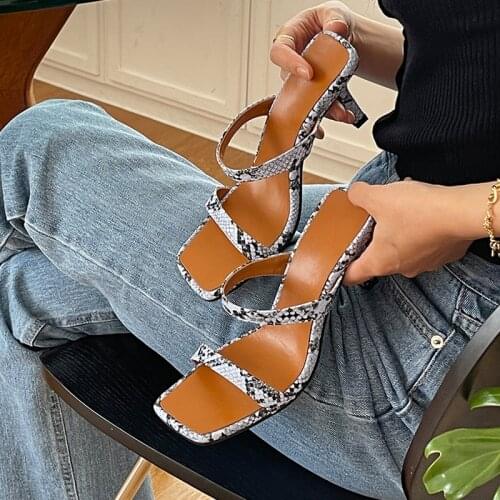 Shoes Gladiator 4CM Women Square Sandaly Toe Thin High Heels 6CM Summer Outdoor Beach Ladies High Heels Sandals Size 33-42