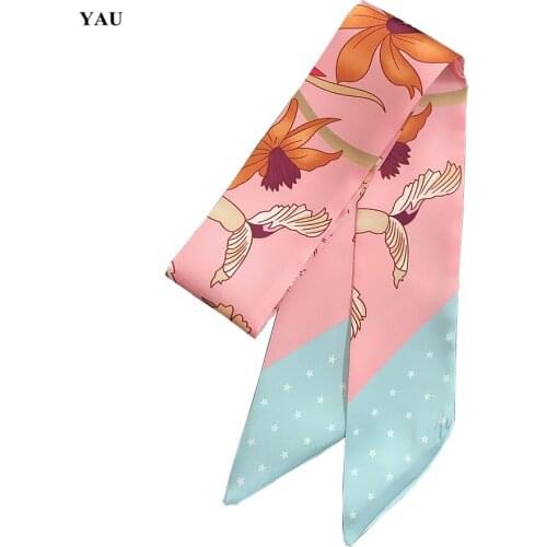 95cm*5cm Small Silk Scarf Women 2020 Pentagram Floral Print Floral Bag Ribbon Brand Fashion Head Scarf Small Long Skinny Scarves
