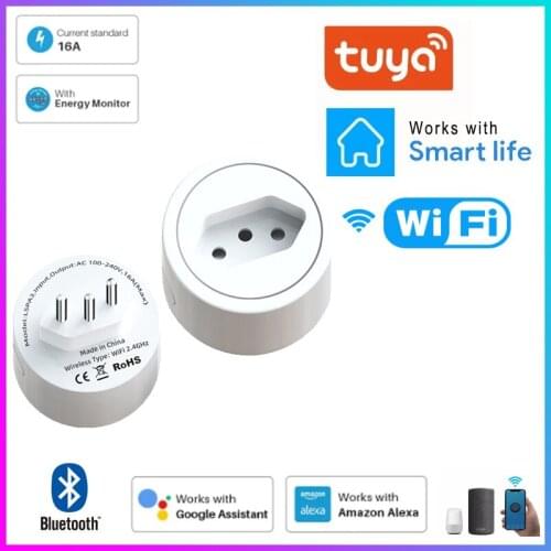 Tuya Smart Bluetooth+wifi Tomada Inteligente 16A Brazil Standard Smart Socket With Power Monitor Smart Life APP For Alexa Google