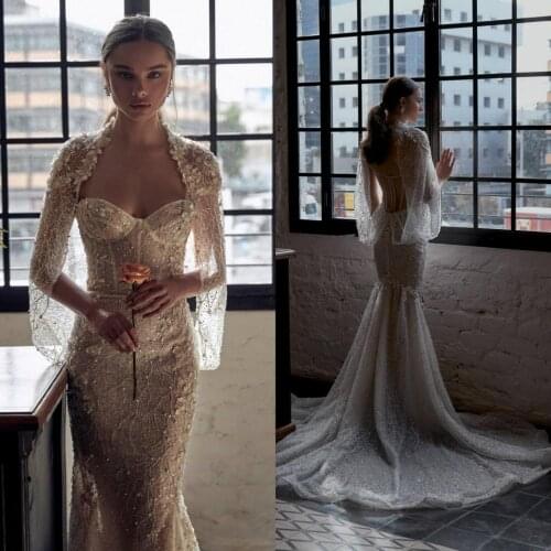 Mermaid Wedding Dresses Luxury Beading Sequins Sexy Sweetheart Backless Bridal Gowns Sweep Train Beach Slim Wedding Dress