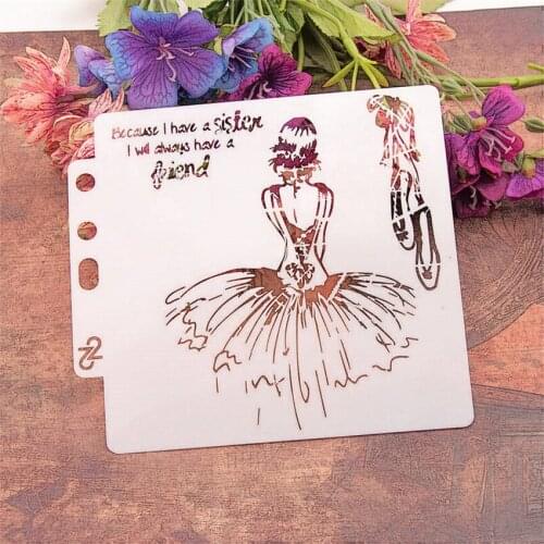 14.1*13 ballerina scrapbook stencils spray plastic mold shield DIY cake hollow Embellishment printing lace ruler Easter