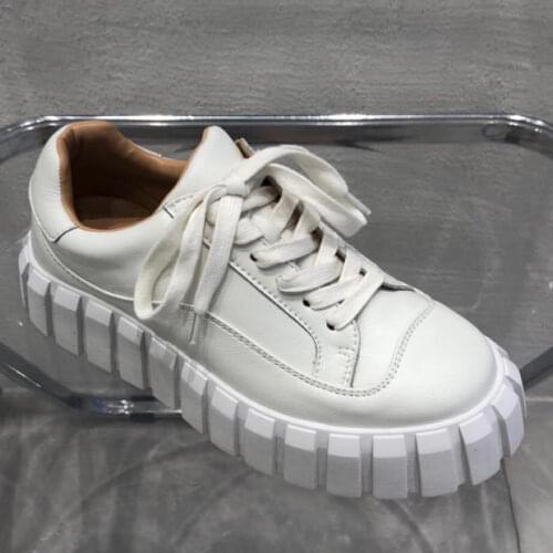 2021 New Lace Up Thick Bottom Vintage Womens Genuine Leather Sneakers Shoes Non-Slip Fashion Concise Casual Shoes Korean Style