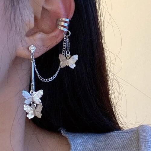 2021 Womens Earrings Unusual Piercing Butterfly Clip Metal Cartilage Ear Clip Fashion Punk Style Aesthetic Jewelry Wholesale