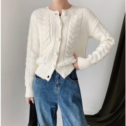 New black and white wool knitted sweater in autumn and winter of 20 short half high collar cardigan for women pa0901685