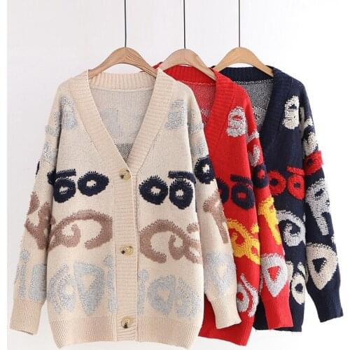 College Style Long-sleeved Knitted Cardigan Sweater Women Loose Letter Single-breasted Embroidered Thick Sweater Female Autumn