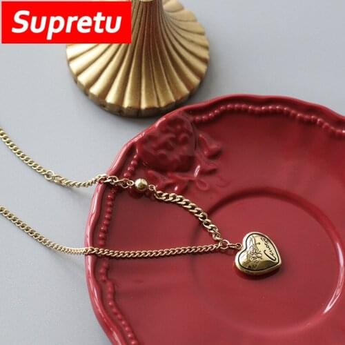 Vintage Antique Heart Pendant Necklaces for Women Titanium Steel Plating 14K Carve Cute Bee Choker Luxurious Jewelry Lover Gift