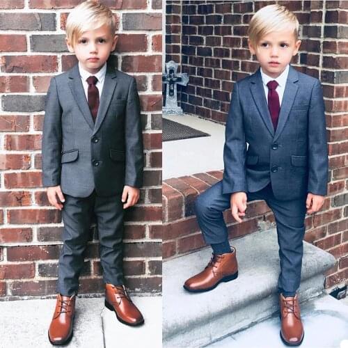 2021 Cool Little Boys Formal Wear Jacket Pants 2 Pieces Set Suits for Wedding Dinner Children Kids Tuxedos