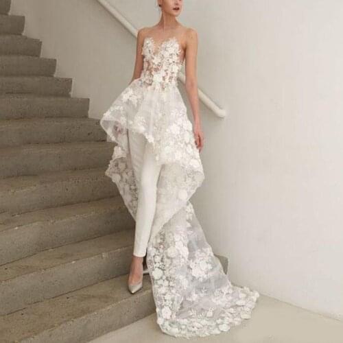 2021 plus size boho a line bohemian high low jumpsuits wedding dresses bridal gowns Abendkleider Vestido De Novia 3D-Floral