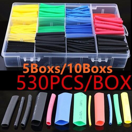 5Boxs/10Boxs) 530PCS/580PCS Heat Shrink Tubing Insulation Shrinkable Tubes Polyolefin Wire Cable Sleeve Kit Heat Shrink Tubes