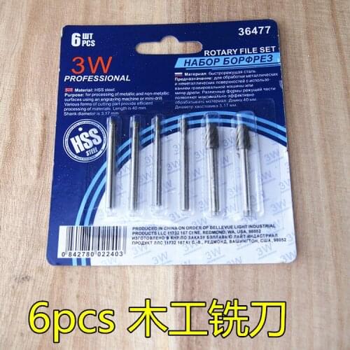 6pc High Speed Steel Cutter Woodworking Milling Rotary Burrs Wood Carving Grinder Grinding Head Carved Slot Wholesale