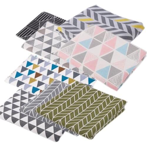 8pc Printed Floral Geometric Triangle Linen Cotton Craft Fabric Bundle Patchwork Cloth DIY Sewing Quilting Handmade Bow Material