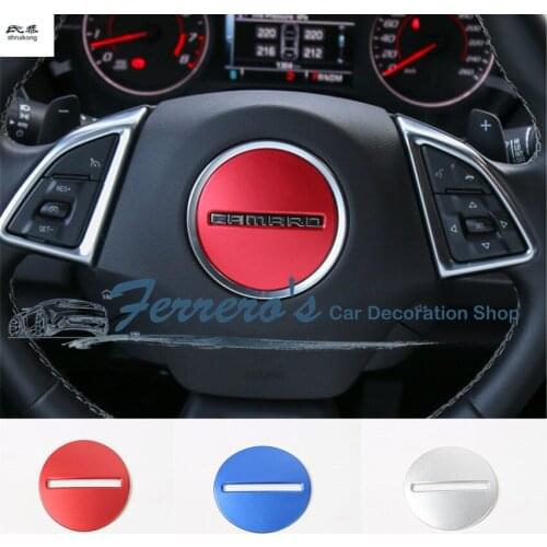 Free shipping 1pc Aluminum alloy car stickers steering wheel decoration cover car accessories For 2016-2017 Chevrolet Camaro