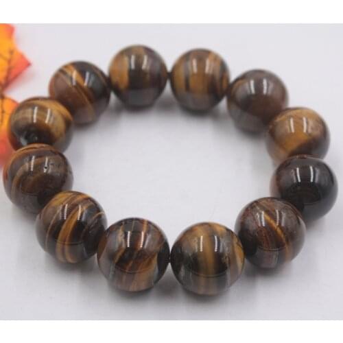 Fine Tiger'eye Stone Beads Bracelet Natural Beads 18mm Round Womens Link Bead Bracelet Blessing Fit 15-17cmL Wrist