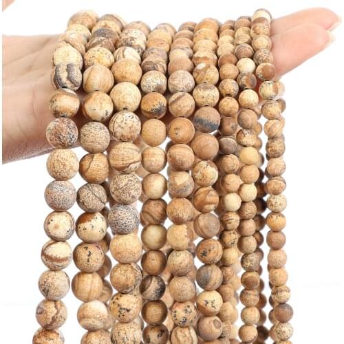 Frosted Picture Natural Stone Beads Painted Round Loose Bead for Jewelry Making DIY Bracelet Necklace Charm Accessories 4-12MM