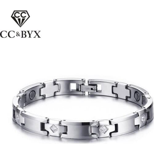 CC Trendy Mens Jewelry Bracelet Bijouterie 8mm Tungsten Steel Rhinestone Trend Bracelets Steel Color Magnet Bangles WBRM-005