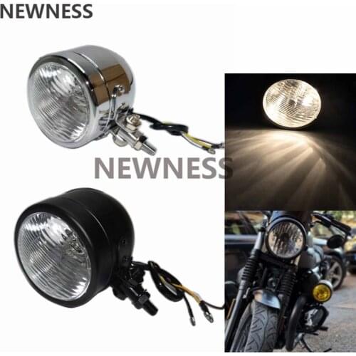 Black Chrome Headlight Head Light Front Head Lamp Round H4 Lighting For Chopper Harley Suzuki Honda Yamaha Kawasaki Chopper