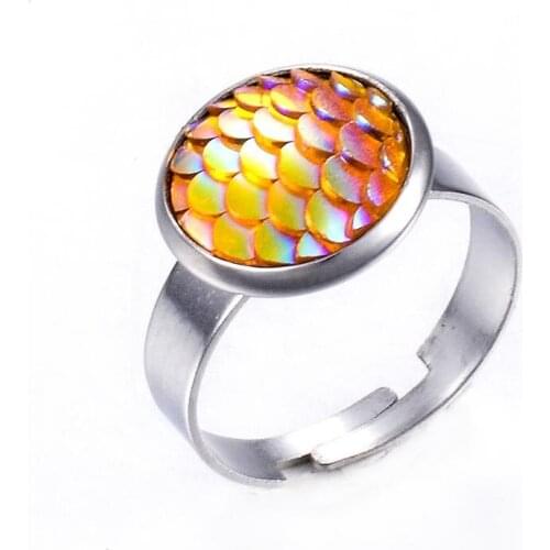 Ladies Fashion Fish Scale Pattern Ring Adjustable Inner Diameter Width 12mm