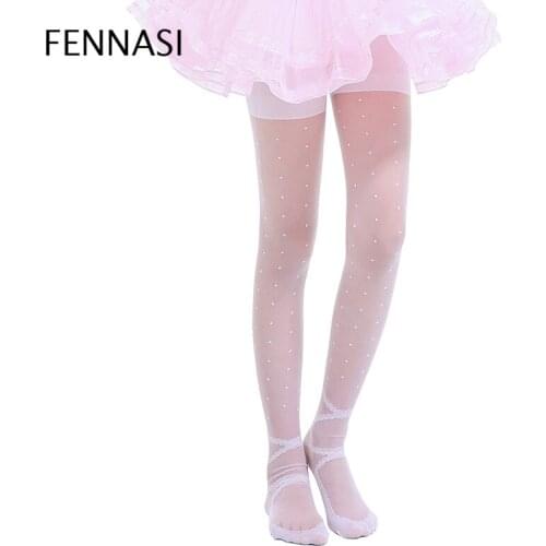 FENNASI Spring Summer Polka Dot Kid Girls Tights For Girls Ballet Dance Floral Striped Lovely Children Tights White Kid Tights