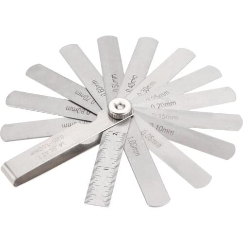 DRELD 1pc 14 Blade 0.05-1mm Thickness Feeler Gauge Gage Stainless Steel Measuring Tools Metric Gap Filler Gage for Measurement