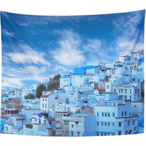 Tapestry Panorama of Chefchaouen Blue Medina in Rif Mountains Morocco Tapestries Wall Hanging for Living Room Bedroom Dorm